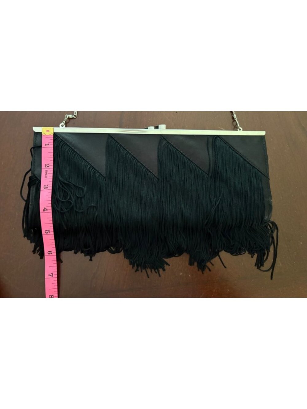 Black Fringe Clutch Evening Bag Convertible Chain Strap Boho Western Glam - Picture 7 of 8